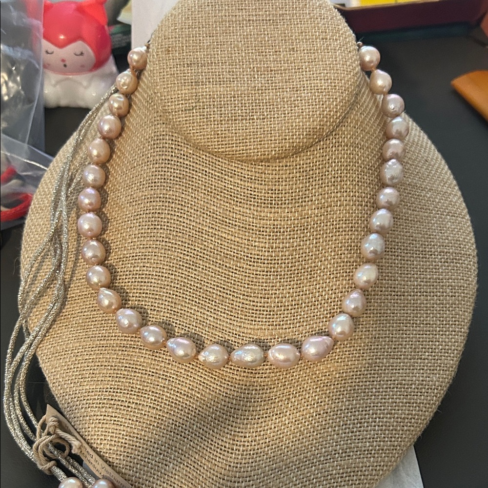 Chan Luu Pearl Necklace with Silver Tassels